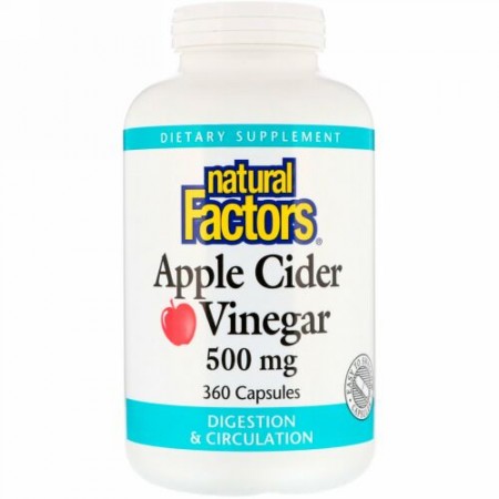 Natural Factors, リンゴ酢、500mg、カプセル360粒