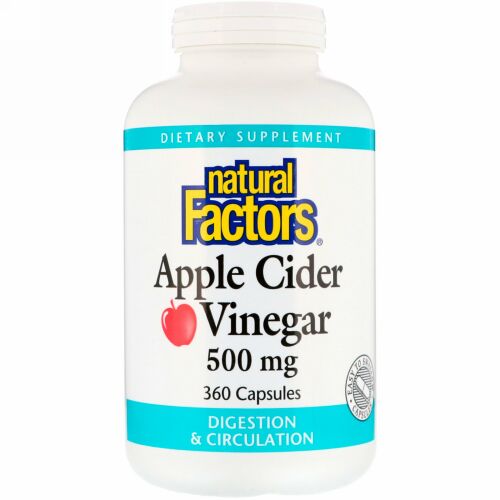 Natural Factors, リンゴ酢、500mg、カプセル360粒