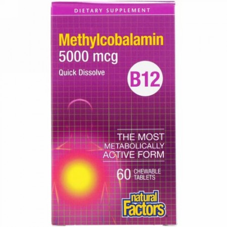Natural Factors, B12, メチルコバラミン, 5,000 mcg, 60錠（チュアブル）