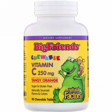 Natural Factors, ビッグフレンズ、チュアブルビタミンC、タンギーオレンジ、250 mg、90チュアブルウェーハ