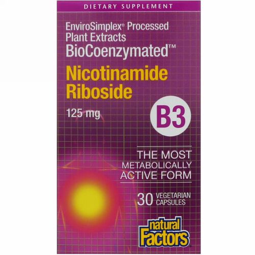 Natural Factors, BioCoenzymated、B3、ニコチンアミドリボシド、125 mg、ベジタリアンカプセル30錠 (Discontinued Item)