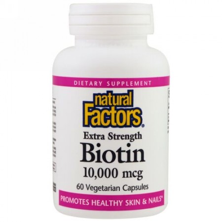 Natural Factors, ビオチン、エクストラストレングス、10,000 mcg、ベジタリアンカプセル60錠 (Discontinued Item)
