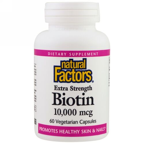 Natural Factors, ビオチン、エクストラストレングス、10,000 mcg、ベジタリアンカプセル60錠 (Discontinued Item)