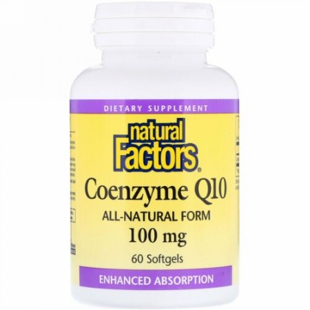 Natural Factors, コエンザイムQ10、吸収促進、100 mg、60ソフトジェル