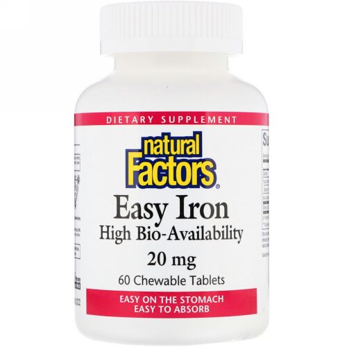Natural Factors, イージーアイアン、20mg、チュアブルタブレット60粒