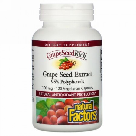 Natural Factors, GrapeSeedRich, Grape Seed Extract, 100 mg, 120 Vegetarian Capsules