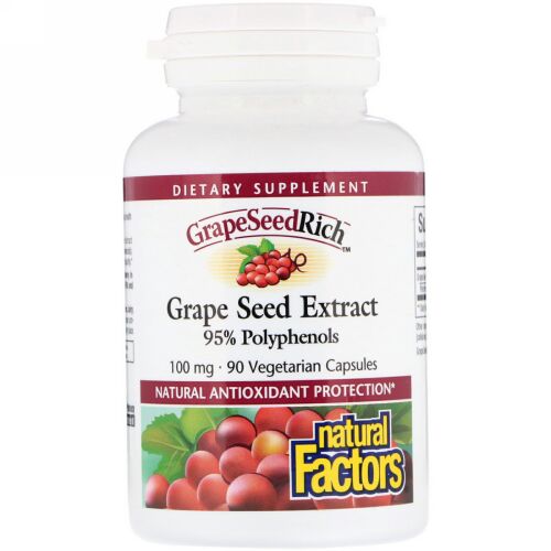 Natural Factors, グレープシードリッチ, グレープシード エキス, 100 mg, 90 ベジカプセル