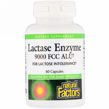 Natural Factors, ラクターゼ酵素, 9000 FCC ALU, 60 カプセル