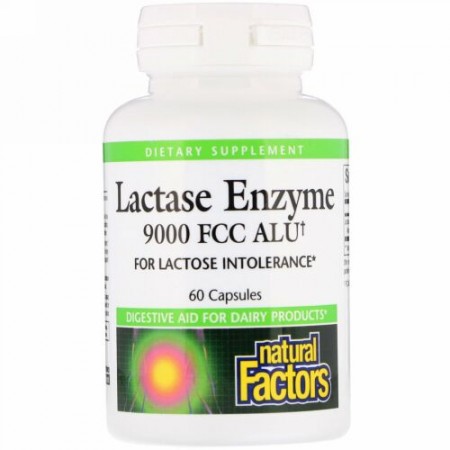 Natural Factors, ラクターゼ酵素, 9000 FCC ALU, 60 カプセル
