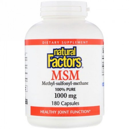 Natural Factors, MSM、メチルスルフォニルメタン、1,000 mg、180カプセル