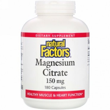 Natural Factors, クエン酸マグネシウム、 150mg、 180カプセル