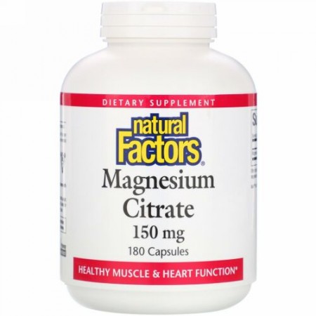 Natural Factors, クエン酸マグネシウム、 150mg、 180カプセル