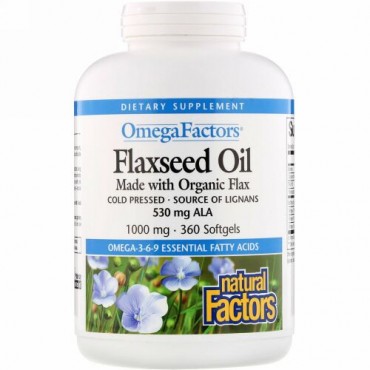 Natural Factors, オメガファクターズ、アマニ油、1000mg、ソフトジェル360粒