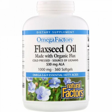 Natural Factors, オメガファクターズ、アマニ油、1000mg、ソフトジェル360粒