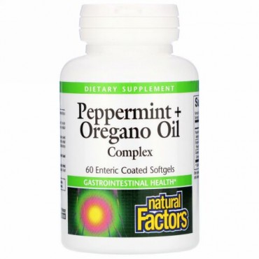 Natural Factors, ペパーミント + オレガノオイルコンプレックス、 腸溶性60ソフトジェル