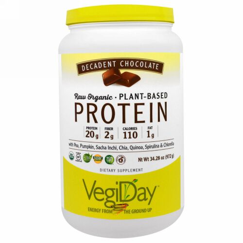 Natural Factors, NATURAL FACTORS, VegiDay Raw Organic Plant-Based Protein - Decadent Chocolate, 32.28 oz (Discontinued Item)