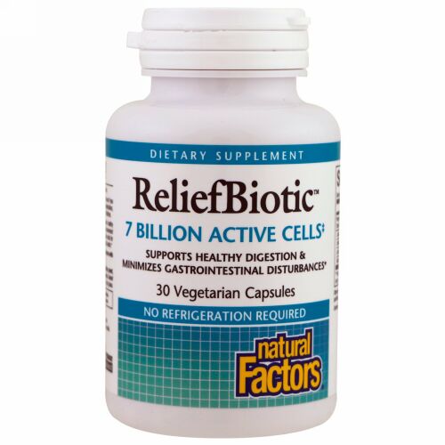 Natural Factors, ReliefBiotic、70億の活性細胞、植物性カプセル30個 (Discontinued Item)
