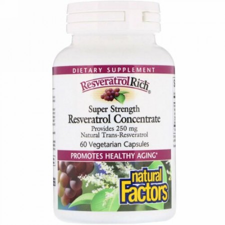 Natural Factors, ResveratrolRich（レスベラトロールリッチ）、超強力、レスベラトロールコンセントレート、植物性カプセル60粒