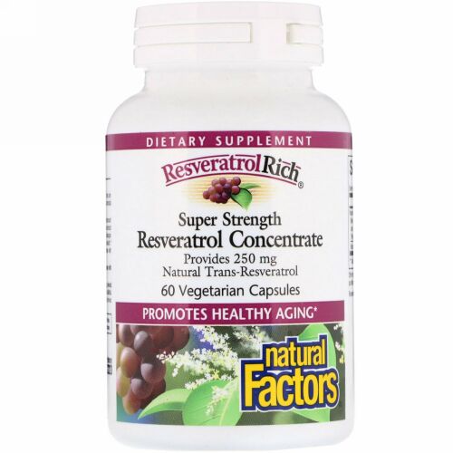 Natural Factors, ResveratrolRich（レスベラトロールリッチ）、超強力、レスベラトロールコンセントレート、植物性カプセル60粒