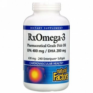 Natural Factors, Rx Omega-3 Factors、EPA 400 mg/DHA 200mg、ソフトジェル 240粒