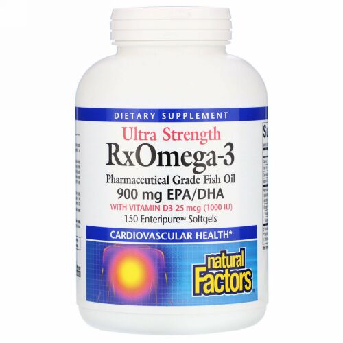 Natural Factors, 成分増量タイプRxオメガ3 ビタミンD3配合、EPA／DHA 900mg、Enteripure（エンテリピュア）ソフトジェル150粒
