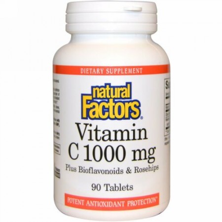 Natural Factors, ビタミンC、プラスバイオフラボノイド＆ローズヒップ、1,000mg、90粒