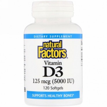 Natural Factors, Vitamin D3, 125 mcg 5,000 IU, 120 Softgels
