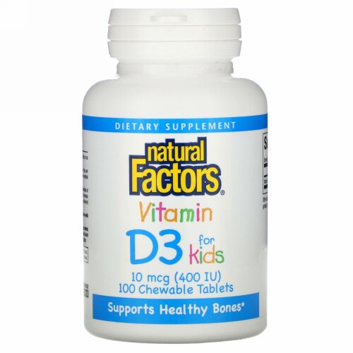 Natural Factors, 子供用ビタミンＤ3、ストロベリーフレーバー、400 IU、100チュアブル錠