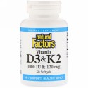 Natural Factors, ビタミンD3 & K2、ソフトジェル60錠