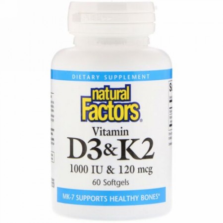Natural Factors, ビタミンD3 & K2、ソフトジェル60錠