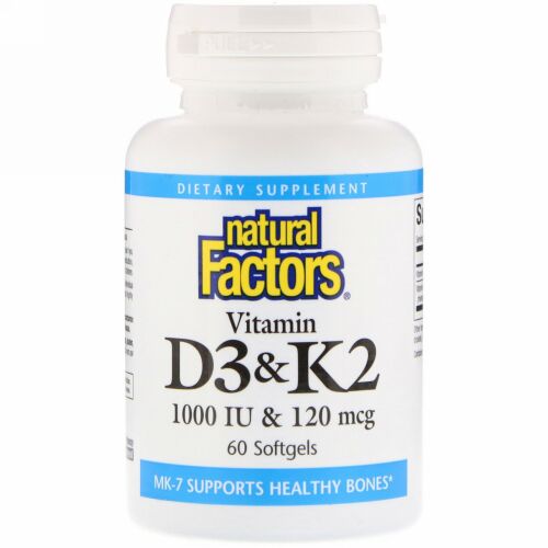 Natural Factors, ビタミンD3 & K2、ソフトジェル60錠
