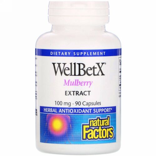 Natural Factors, WellBetX, マルベリー エキス, 100 mg, 90 カプセル