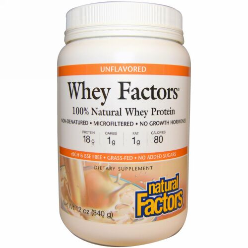 Natural Factors, ホエイファクター（Whey Factors）, 100％天然ホエイタンパク質（ホエイタンパク質）, 味付けなし, 12オンス（340 g） (Discontinued Item)