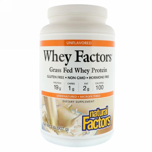 Natural Factors, ホエイファクター、牧草飼育牛由来のホエイタンパク質、香料無添加、907g（2 lbs）