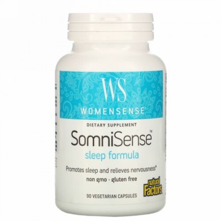 Natural Factors, WomenSense、ソムニセンス、睡眠フォーミュラ、90ベジタリアンカプセル (Discontinued Item)