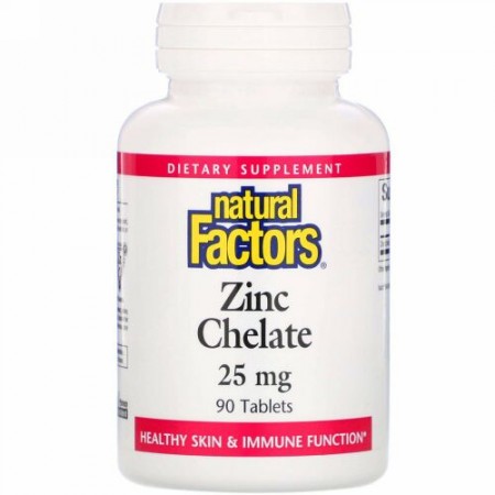 Natural Factors, 亜鉛キレート、, 25 mg、90錠