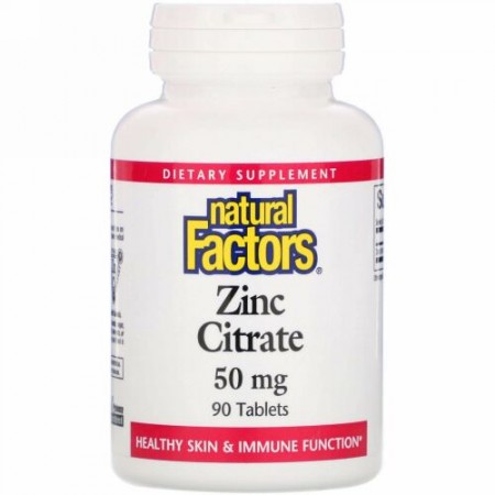 Natural Factors, 亜鉛 シトレート、50 mg、90 タブレット