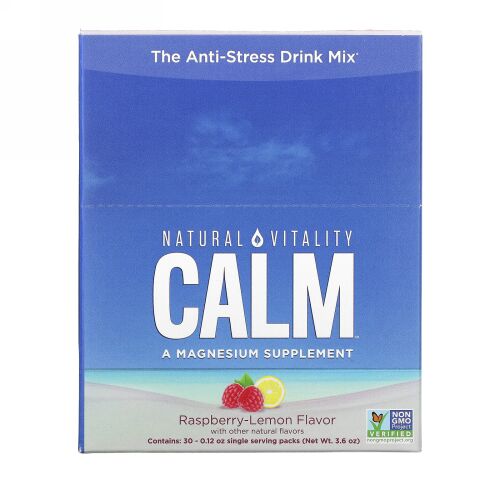 Natural Vitality, Natural Calm®（ナチュラルカーム）, リラクシング・マグネシウムサプリメント, ラズベリーレモンフレーバー, 30 回分シングルパック, 0.12 オンス (3.3 g)