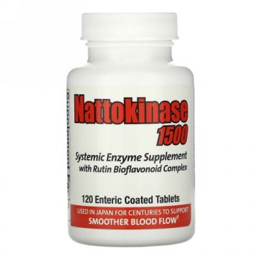 Naturally Vitamins, ナットウキナーゼ1500、全身用酵素サプリメント、120腸吸収タブレット