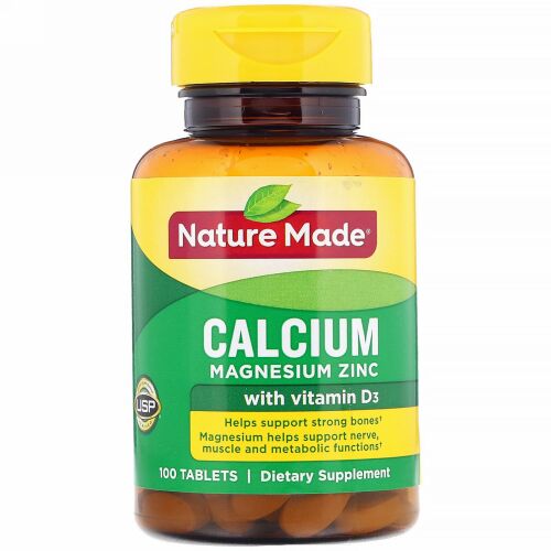 Nature Made, ビタミンD3配合カルシウムマグネシウム亜鉛、100錠