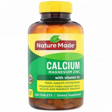 Nature Made, ビタミンD3配合カルシウムマグネシウム亜鉛、300粒