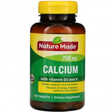 Nature Made, Calcium  with D3  and  K, 750 mg, 100 Tablets