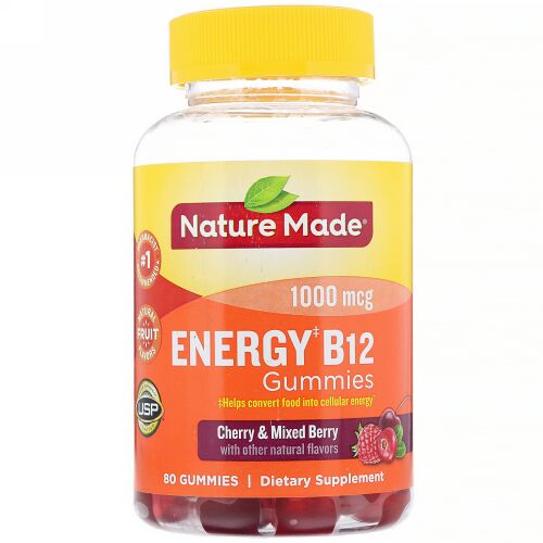 Nature Made, エネルギーB12グミ、チェリー＆ミックスベリー、1000mcg、80粒