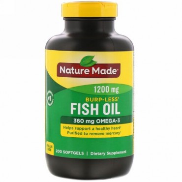 Nature Made, Fish Oil, Burp-Less, 1,200 mg, 200 Softgels