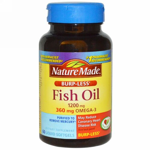 Nature Made, フィッシュ オイル, オメガ-3, ゲップ軽減, 1200 mg, 液体 ソフトジェルカプセル60粒 (Discontinued Item)
