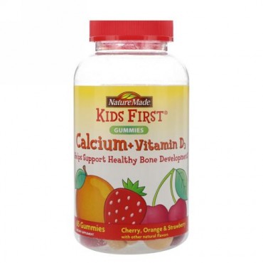 Nature Made, Kids First Calcium + Vitamin D3 Gummies, Cherry, Orange & Strawberry Flavors, 65 Gummies (Discontinued Item)