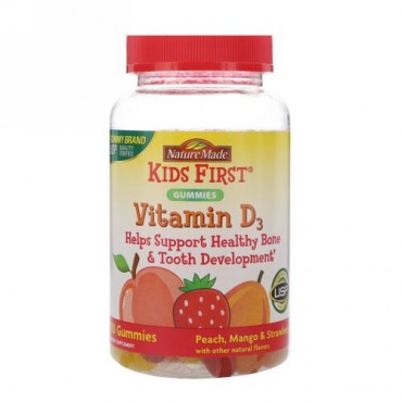 Nature Made, Kids First Vitamin D3 Gummies, Peach, Mango & Strawberry Flavors, 110 Gummies (Discontinued Item)