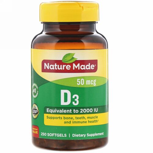Nature Made, ビタミンD3、50 mcg、ソフトジェル250錠