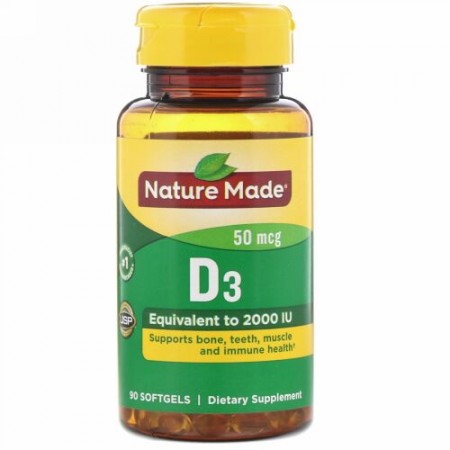 Nature Made, Vitamin D3, 50 mcg, 90 Softgels