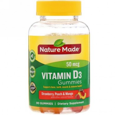 Nature Made, ビタミンD3グミ、イチゴ、ピーチ＆マンゴー、50mcg、90粒
